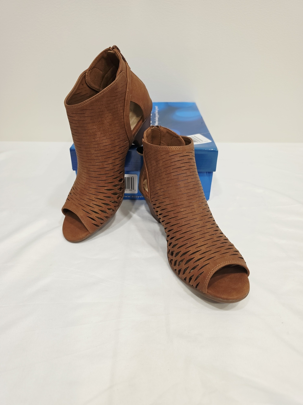 easy street Tan Sunrise Laser-Cut Peep-Toe Ankle Booties